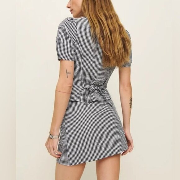 NEW Reformation Mika Two Piece Skirt Set Black White Check Gingham | US 2 UK 6 - Picture 3 of 14